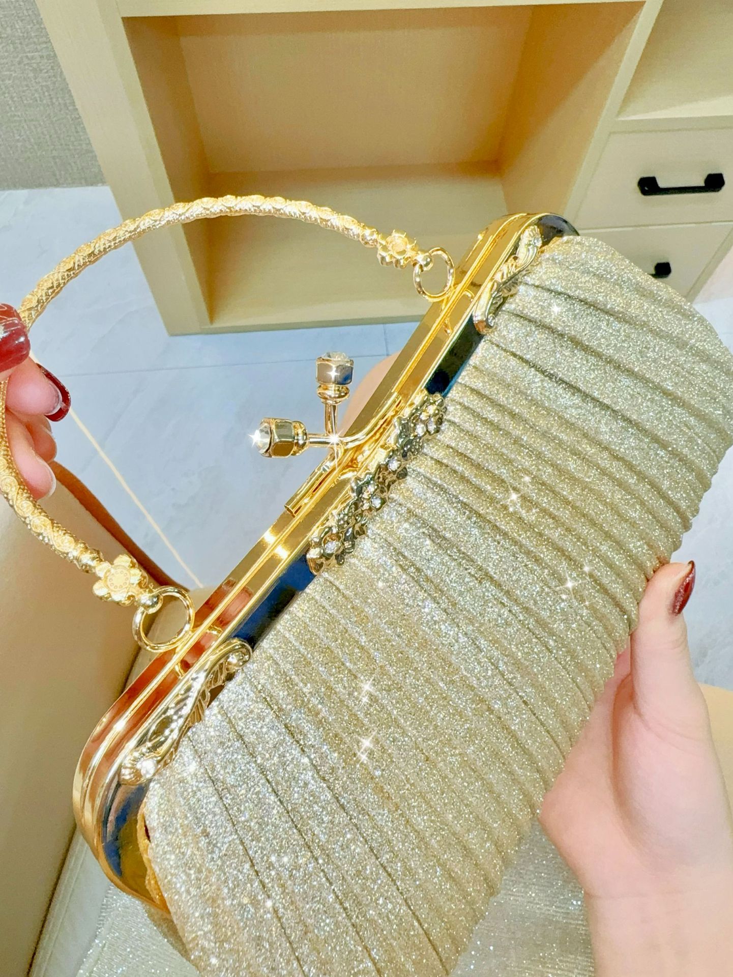Nouveau sac de soirée à bandoulière simple avec pompon et diamant, sac Qipao à main pour femme_voghion.com