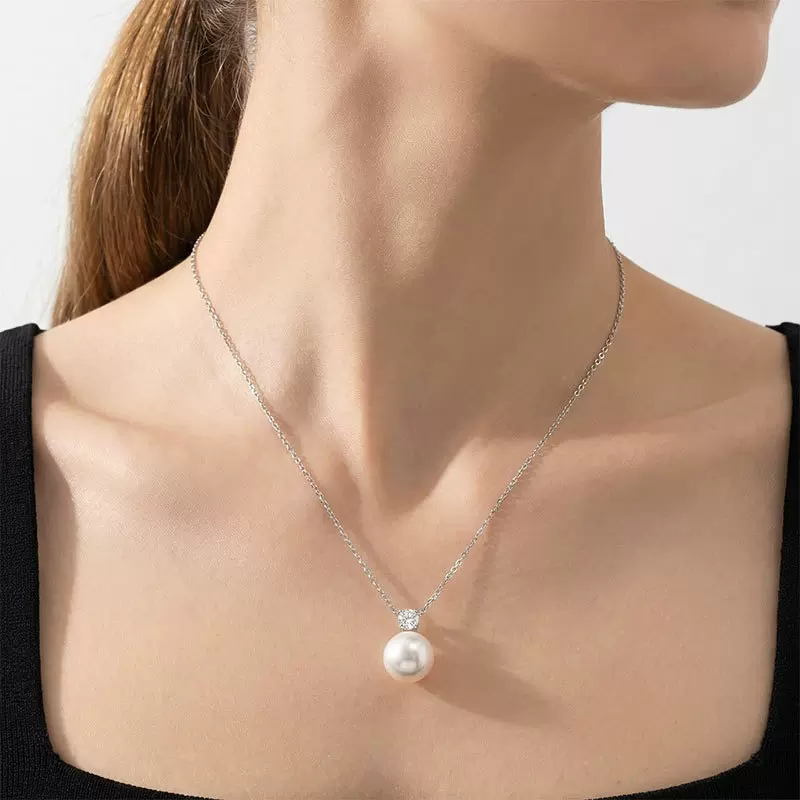 s925银澳白戴妃款锆石珍珠项链法式复古高级感s925純銀戴妃项链女
