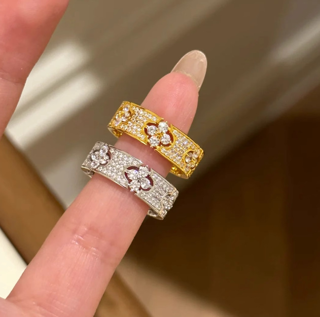 欧美INS潮流男女微镶满天星锆石戒指 跨境四叶草个性嘻哈饰品批发|undefined