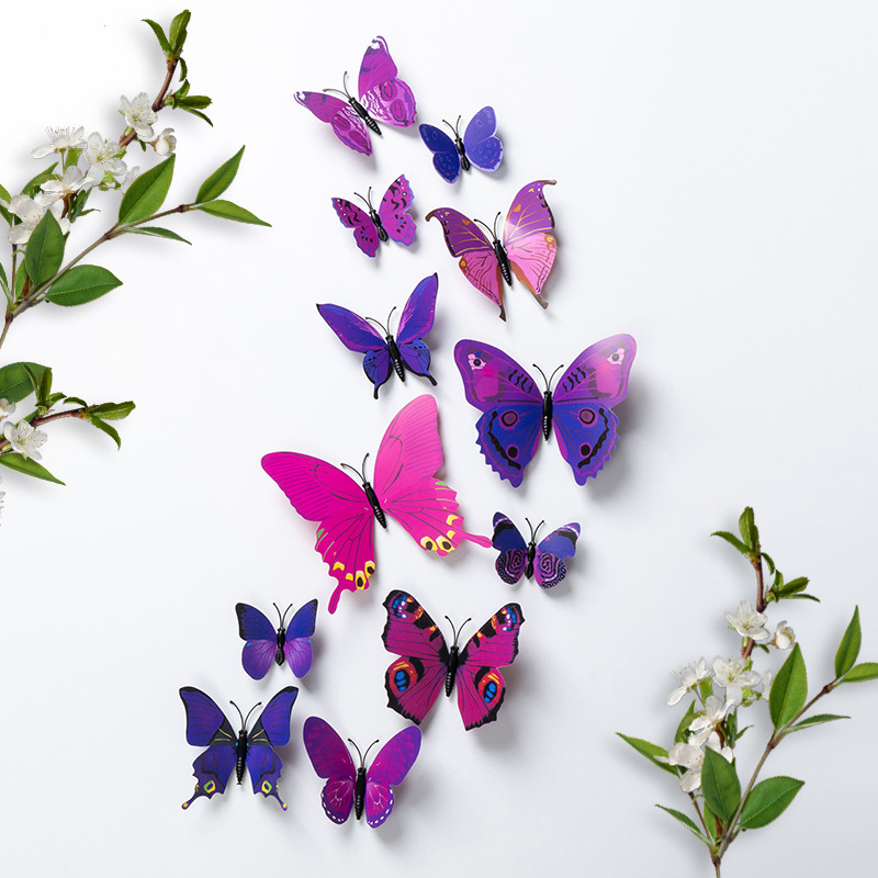 Etiqueta engomada de pared tridimensional 3D simulación mariposa pvc plástico color mariposa imán imán refrigerador decoración del hogar de alta calidad