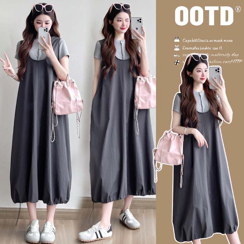 Maternity Summer Fashion New dress Summer Fashion Mom Design Sense plus size Loose Casual Age-reducing Two-piece Set