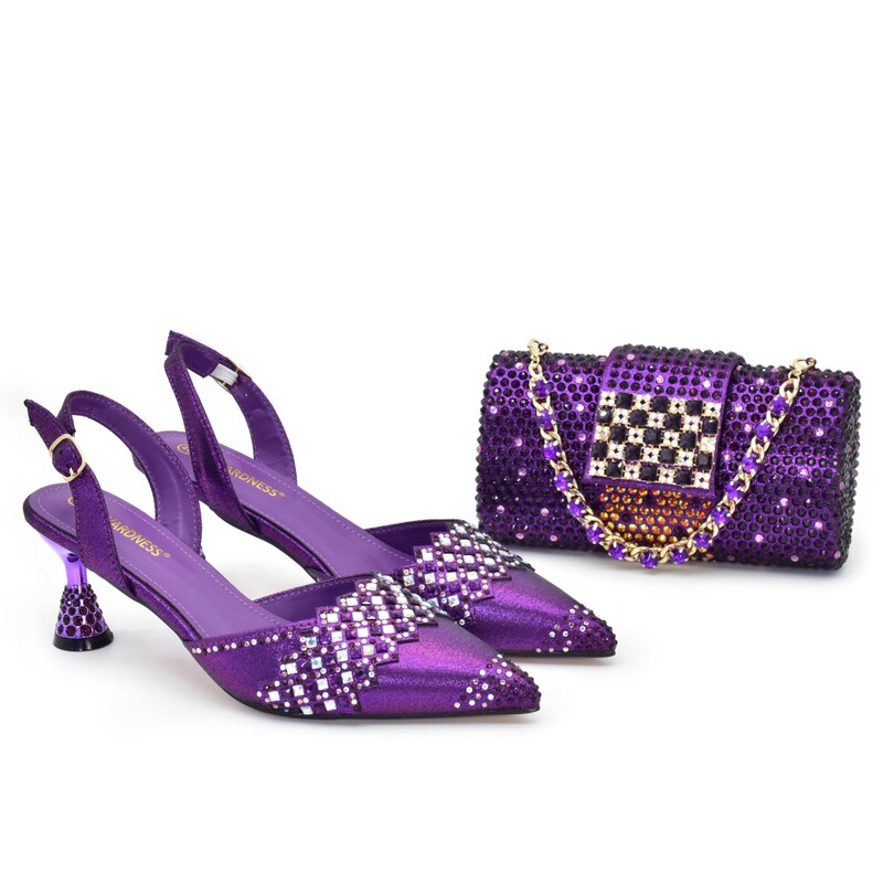 Cross-Border New Fashion Design Full Rhinestone Fish-Mouth Stiletto Heels with Evening Bag Set Cross-Border New Fashion Design Full Rhinestone Fish-Mouth Stiletto Heels with Evening Bag Set