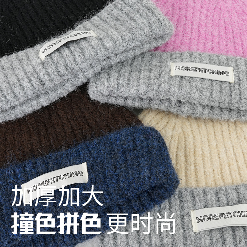 秋冬贴布拼色针织帽情侣款时尚套头帽百搭保暖帽子女毛线帽冷帽|undefined