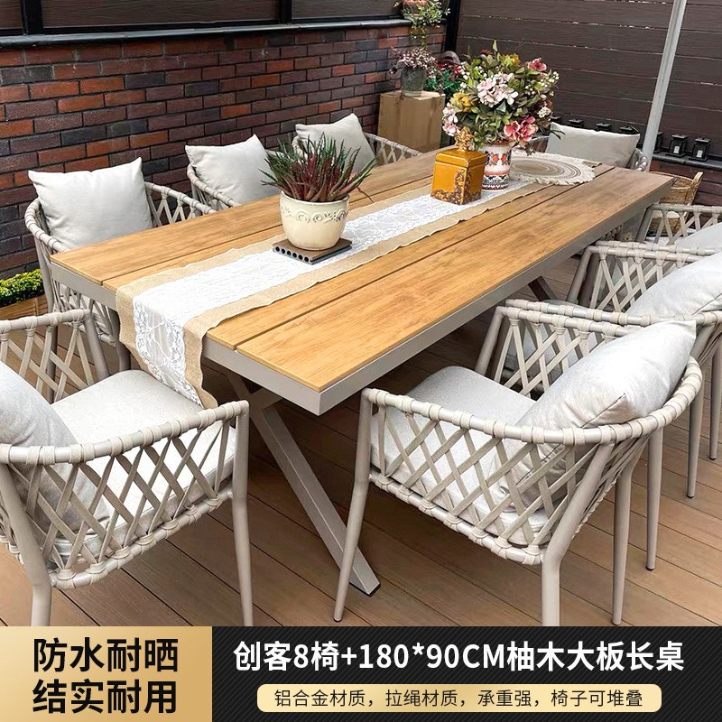 Mesa y silla de madera de plástico al aire libre balcón jardín al aire libre patio ocio al aire libre combinación moderna simple mesa y silla de aleación de aluminio