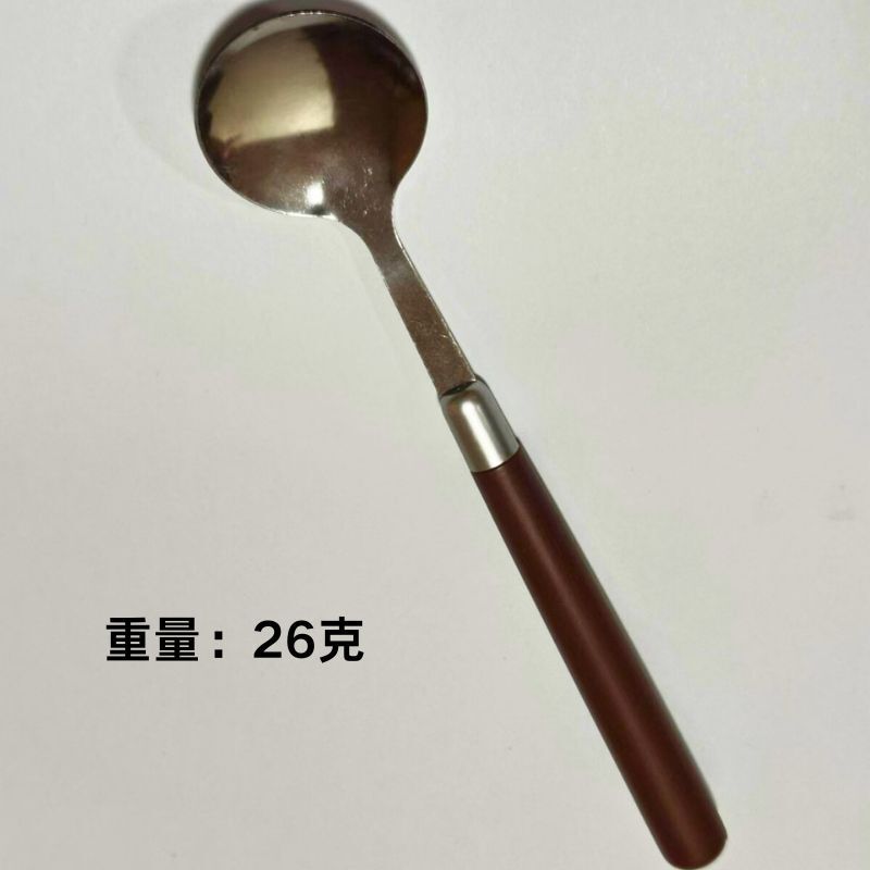 仿胡桃木柄圆勺高颜值家用不锈钢小圆勺西餐甜品勺吃饭勺子大汤勺|undefined