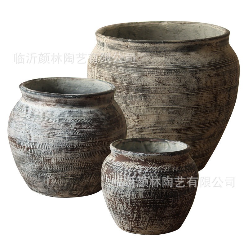 Arte gris maceta de cemento retrógrado gran maceta tequila azul flor de arroz interior sala de estar decoración de hotel maceta verde