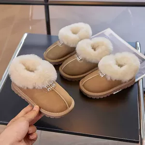 Зимние утепленные детские короткие сапоги, из натуральной кожи