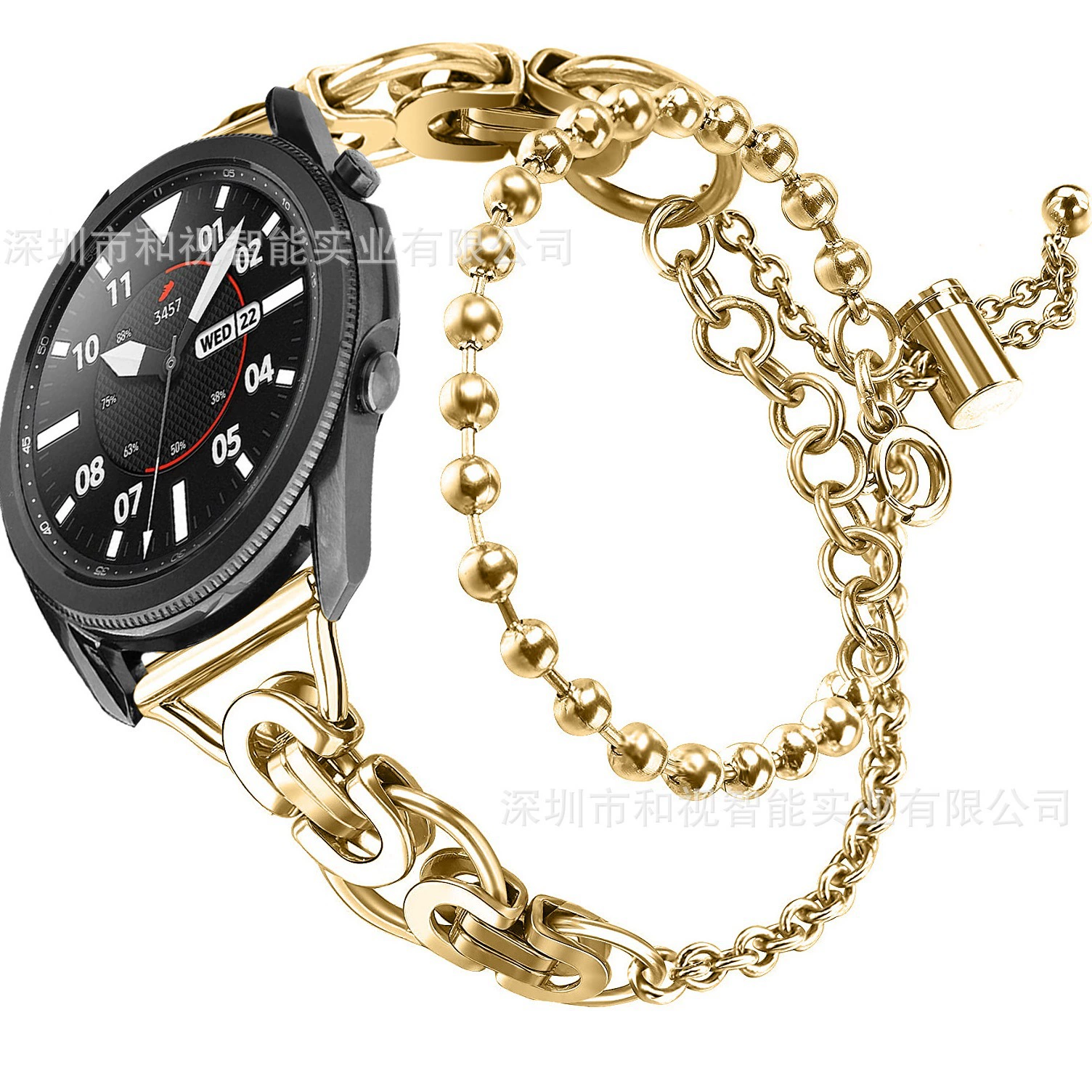 Подходит для браслета Samsung Galaxy Watch4/5/6/7 двойной круг бусин цепь B-стиль 20 мм стальной браслет