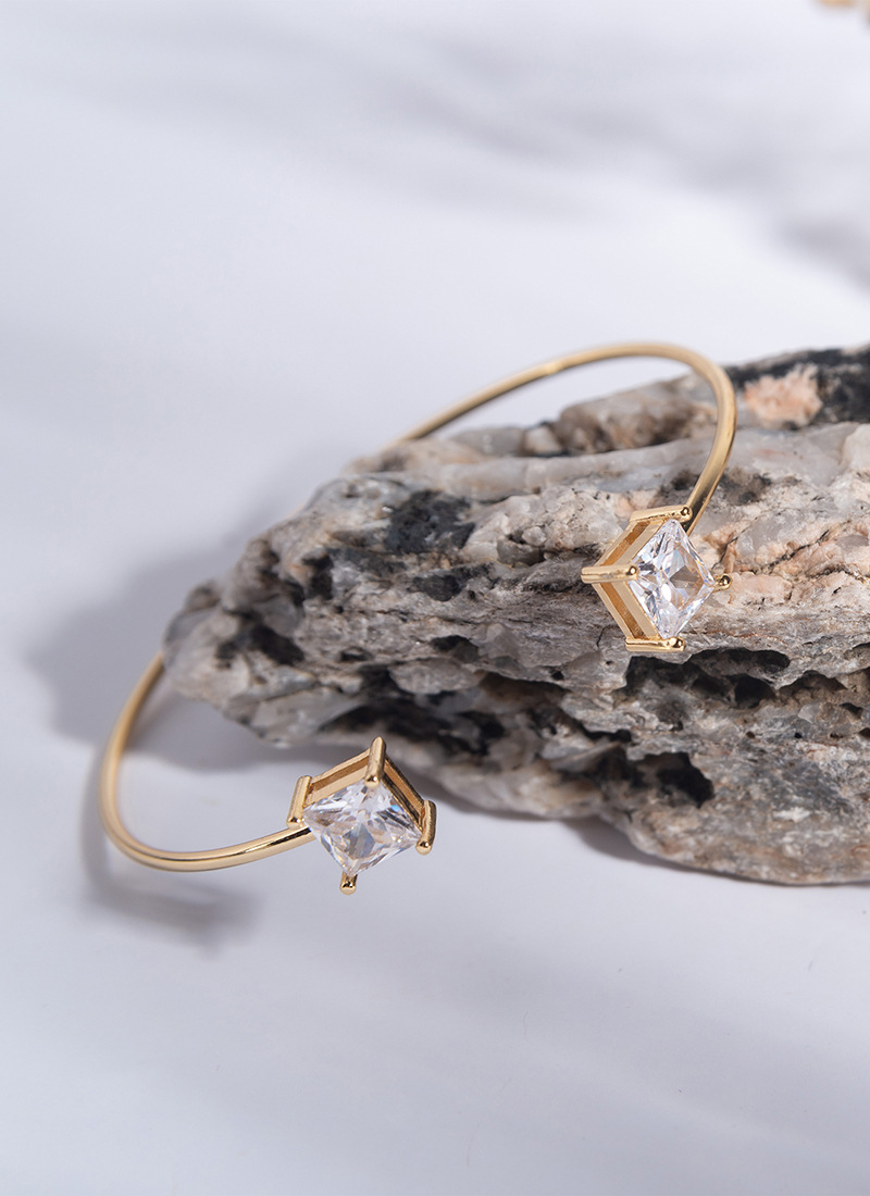 Fashion Square Copper Plating Inlay Artificial Gemstones Bangle 1 Piece