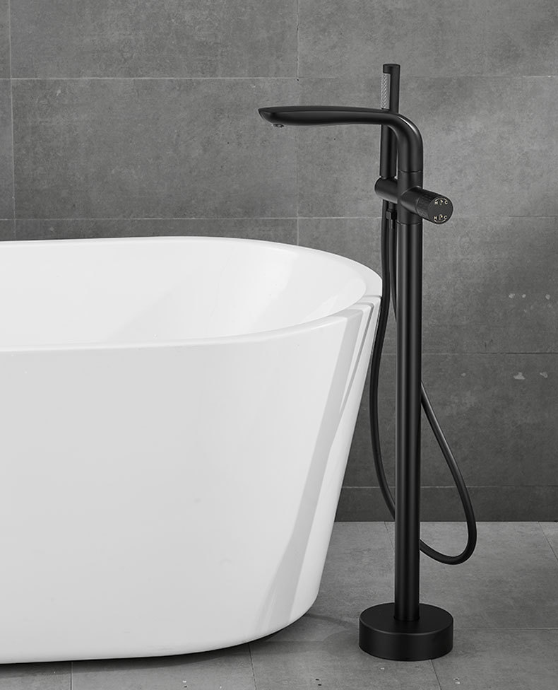 All-copper gun, grey floor-standing bathtub, faucet, independent hot and cold column basin, wooden bucket, shower head, light luxury Item Picture