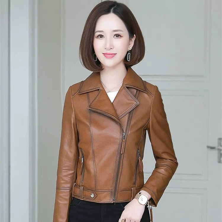 2023 Новая кожаная куртка Haining, женская кожаная куртка, весенне-осенняя модная велосипедная одежда, приталенная Короткая кожаная куртка, женская одежда