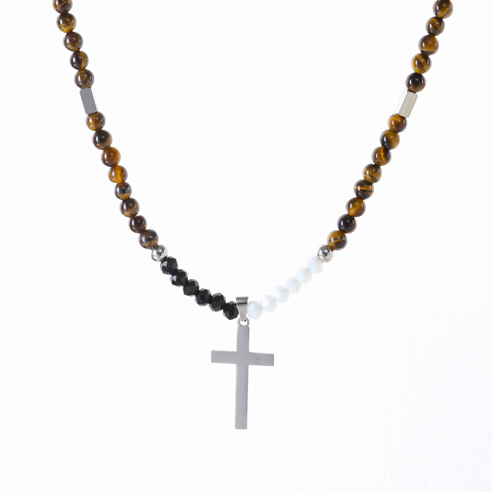 36g Weight Pendant Necklace Classification 1 Piece Quantity Holiday, Daily Occasion natural stone, Titanium Steel Material Cross Pattern Men's Gender Beaded, Polishing Design Simple Style, Classic Style Style Simple Style Classic Style Cross Natural Stone Titanium Steel Beaded Polishing Men's Pendant Necklace 8