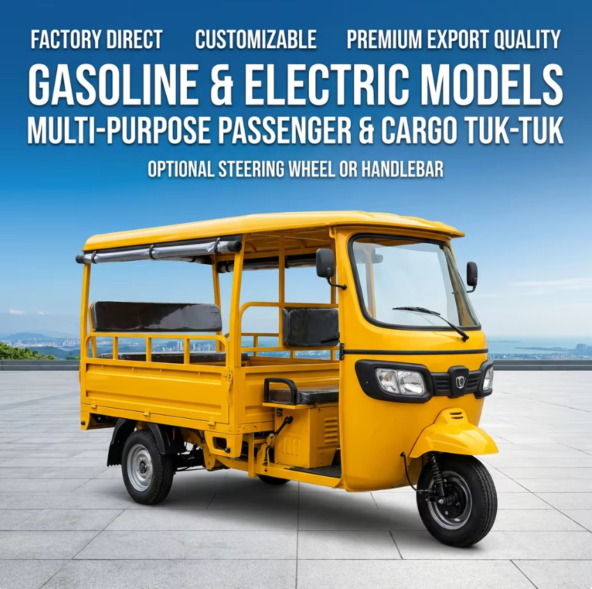 Export model passenger fuel-powered tricycle, multi-seater passenger tricycle, direct sales from the source factory