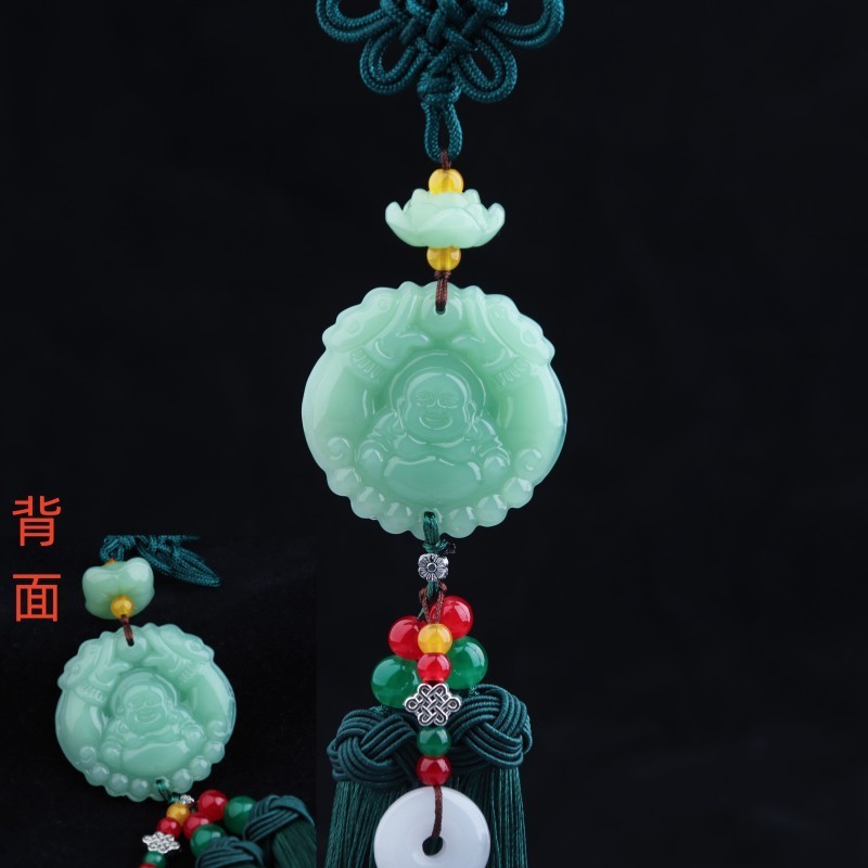 Green Jade Access Ping An Buckle Pixiu Buddha Car Pendant Tassel Chinese Knot Car Car Fu Decoration Supplies
