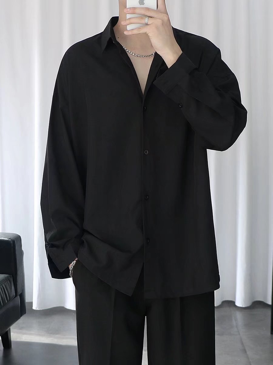 Autumn High-end Casual Long-sleeved Shirt Non-ironing Loose Chiffon Draping Shirt Men's Korean-style Fashionable Handsome