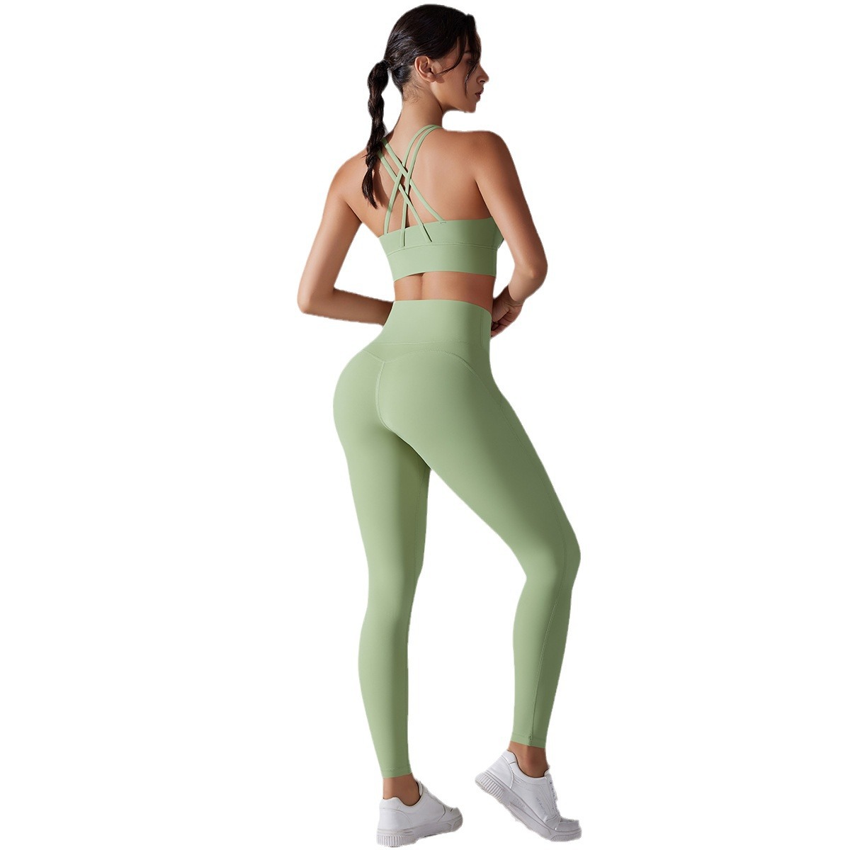 Nueva ropa interior antibacteriana sin desgaste, ropa interior deportiva cruzada, ropa interior de fitness larga, ropa de yoga, dos piezas