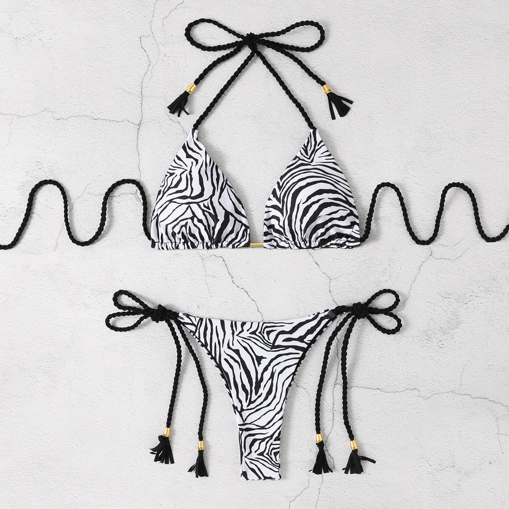 105g Weight Polyester Fabric Type split swimsuit Tops Type Swimming Pool, Beach Occasion Stripe, Solid Color Pattern Women's Gender Drawstring Craft Women's Stripe Solid Color 2 Pieces Set Bikinis Swimwear 13