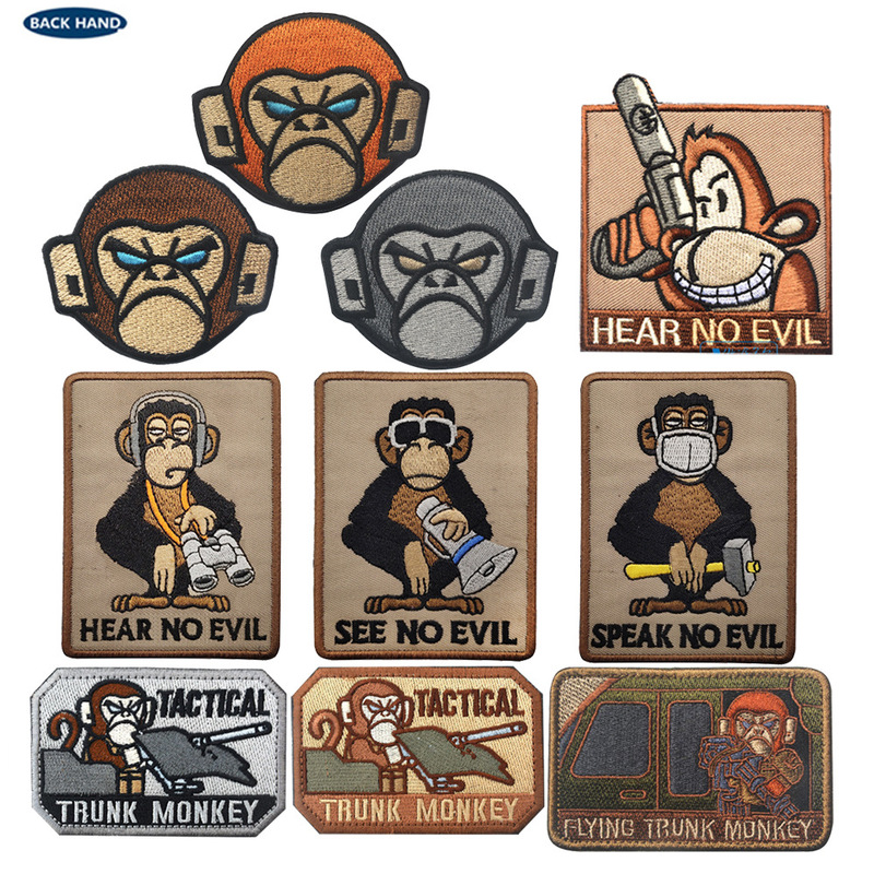 Outdoor supplies backpack chapter embroidery stick monkey don't look don't listen don't speak creative design hook and loop armband embroidery