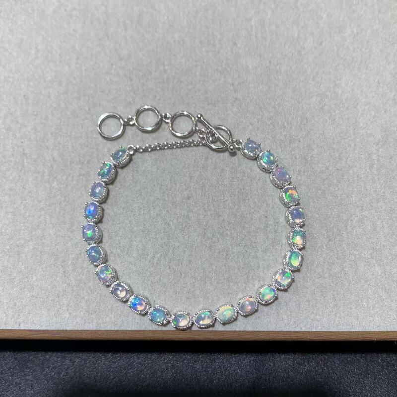 Fashionable and Elegant Natural Opal Bracelet with Main Stone 3X4Mm, S925 Silver Finely Crafted with Natural Opal Ot Bracelet Fashionable and Elegant Natural Opal Bracelet with Main Stone 3X4Mm, S925 Silver Finely Crafted with Natural Opal Ot Bracelet