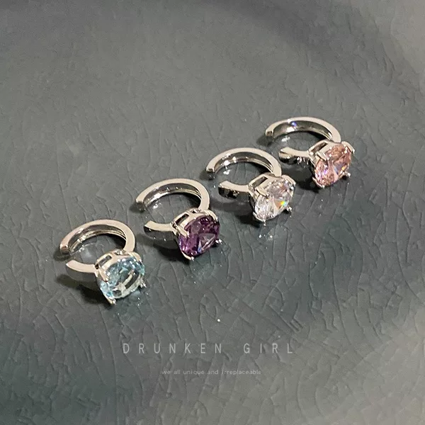 Color Diamond Zircon Ear Clip Women's Double Ear Holes Ear Clip Light Luxury High-end Light Luxury Niche All-match Ear Holes-free Ear Accessories