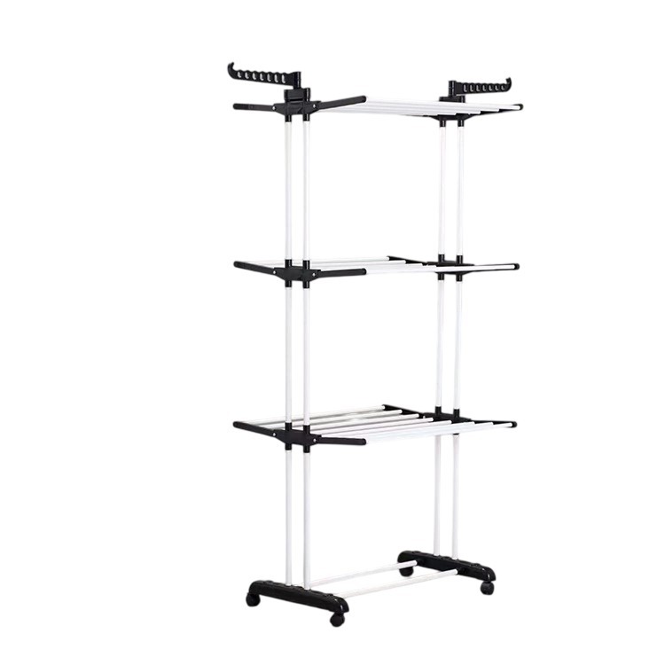 Estante metálico doble para secar ropa, de pie, multifuncional, plegable en forma de alas, disponible para envío transfronterizo.