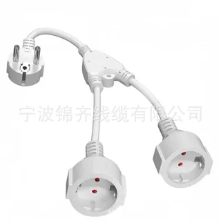 欧标公头转双母座三芯电源分线器 欧盟一分二Y型三通电源扩展线