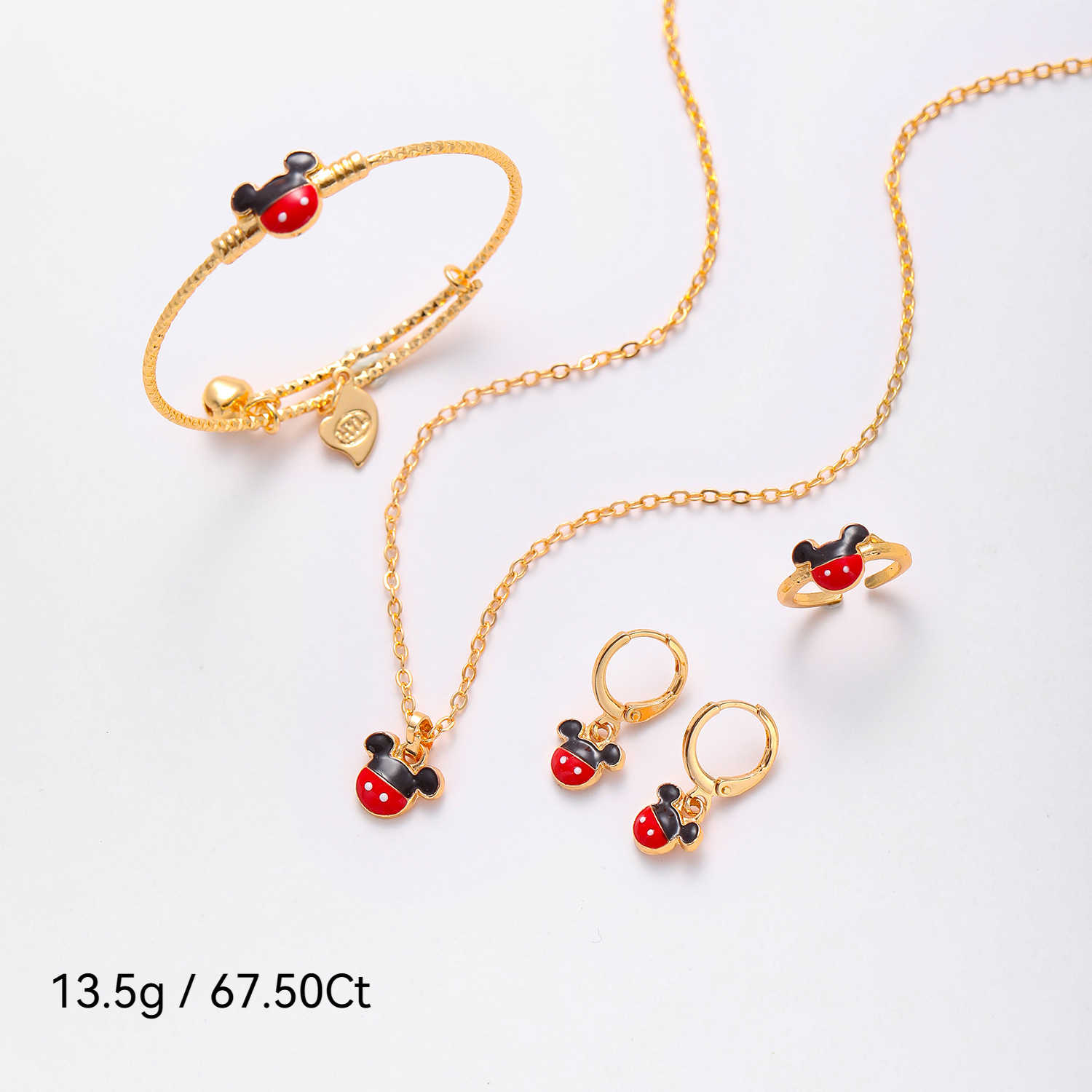 Moda infantil bronce dorado goteo de aceite conjunto de joyas mariposa Mickey anillo de dibujos animados collar pendientes brazalete joyas