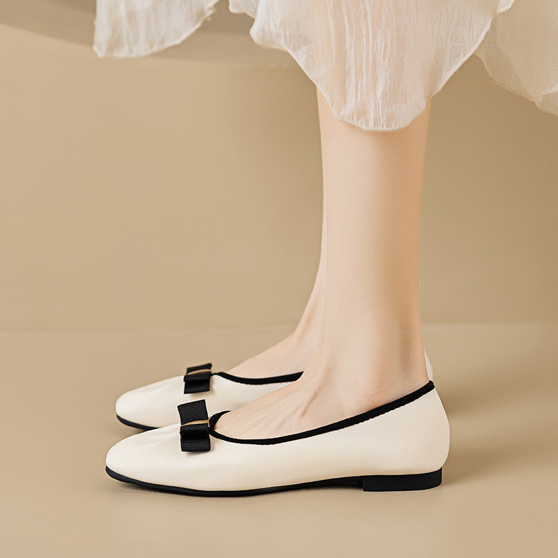 Weiwei Girl 298-3 Flat Single Shoes Women's Summer Shallow Mouth Fairy Style with Skirt Soft Skin Bean Shoes Large Size Women's Shoes