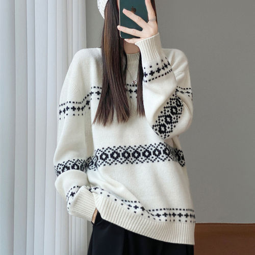 Autumn and winter new sweater for women, Korean, high-quality, loose, lazy, soft, waxy, 100 pure wool, all-match knitted sweater