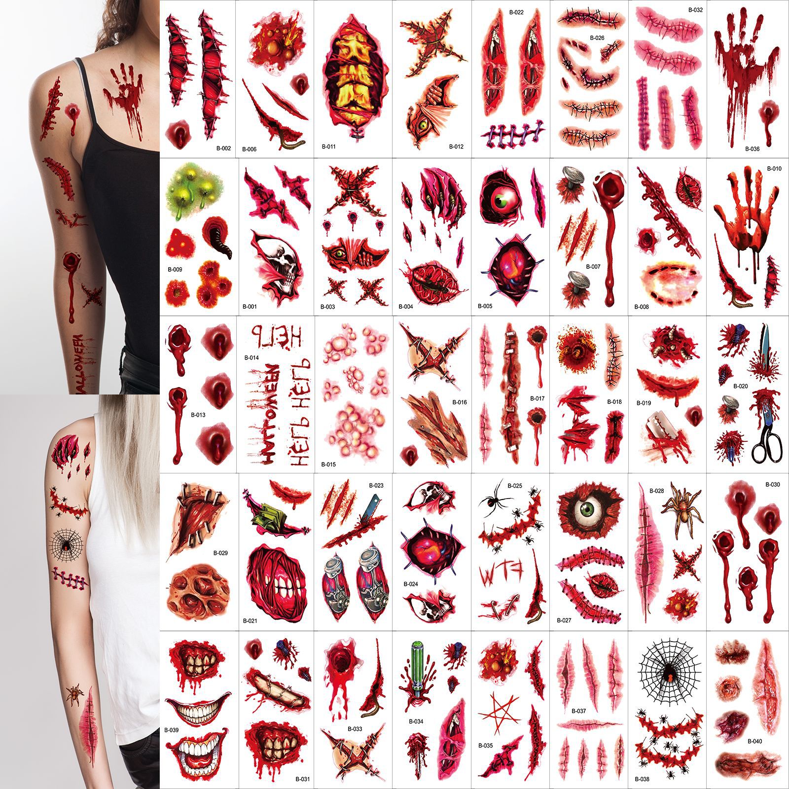 Tatuajes Faciales de Cicatrices para Halloween de Papel de Transferencia de Agua, Impermeable