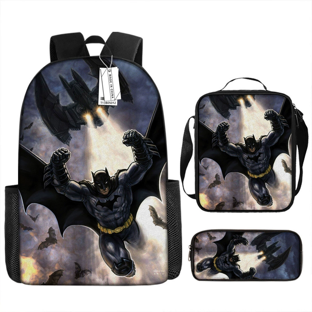 (Cross-border trading), cartoon backpack, school bag for elementary school students, pencil case, set, Batman, 3 piece set