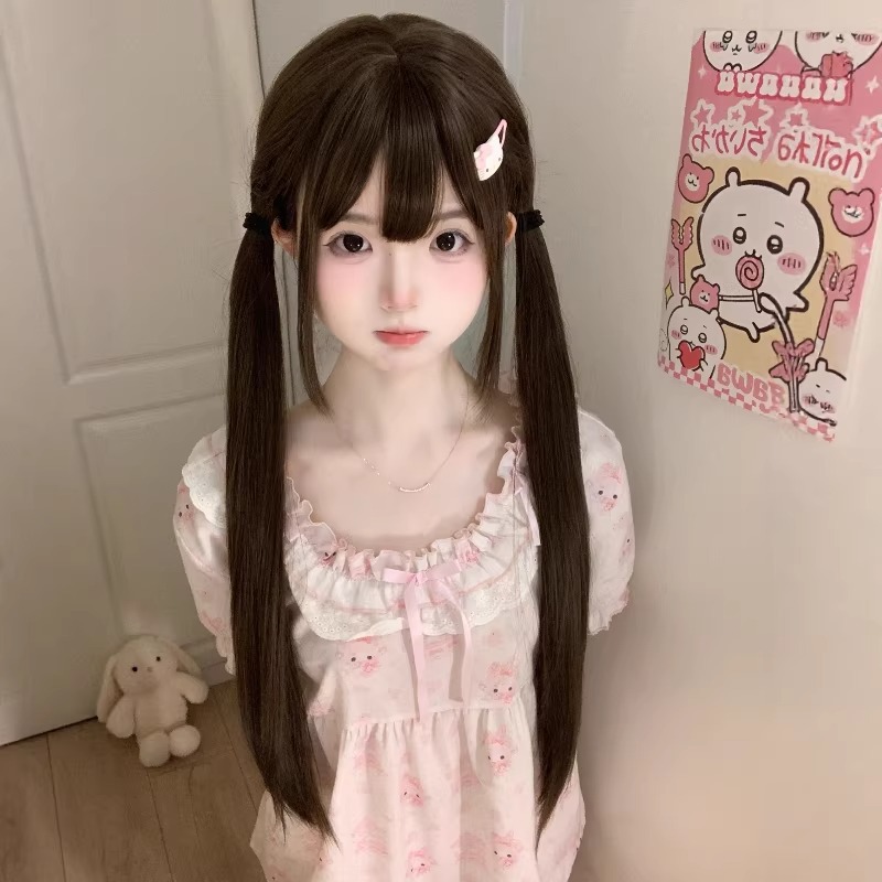 Lasulja z dolgimi lasmi za ženske - naraven videz, dnevni slog Lolita, 75 cm ravni lasje s frufrujem, kostum za celotno glavo, JK, mala Lolita