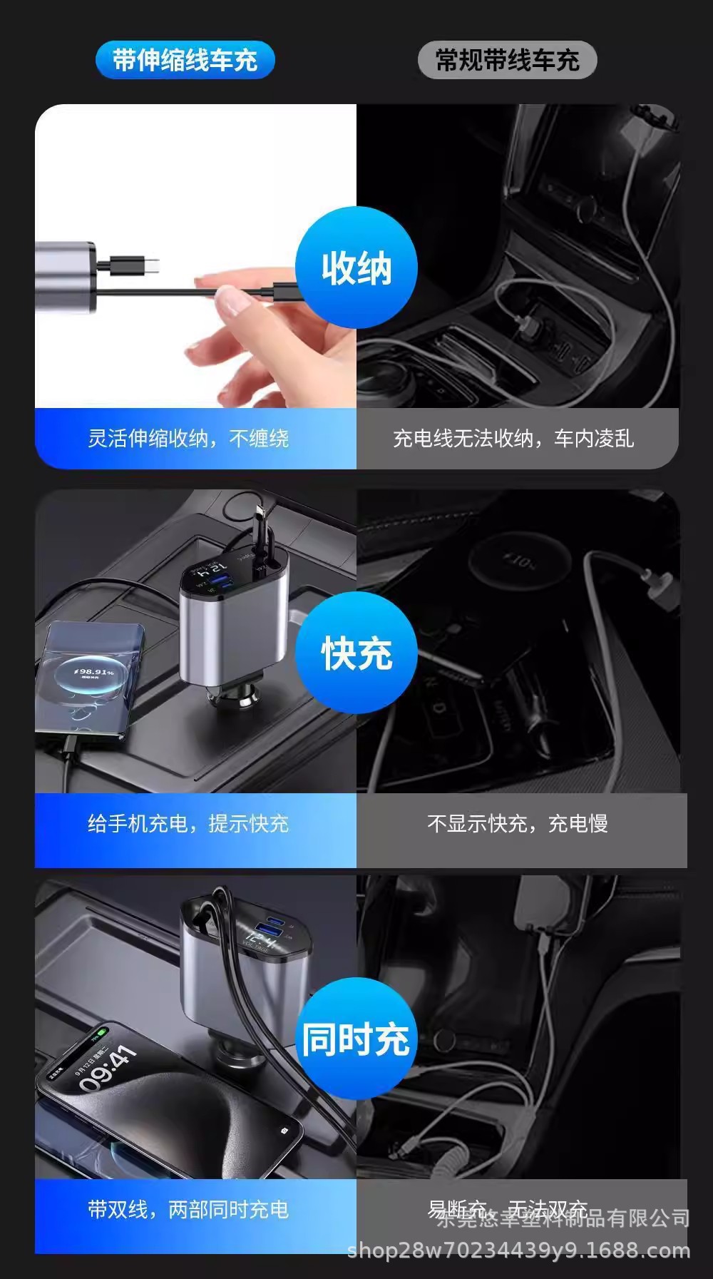 Four-in-one retractable digital display car charger PD super fast charging car charger car cigarette lighter adapter plug cross-border