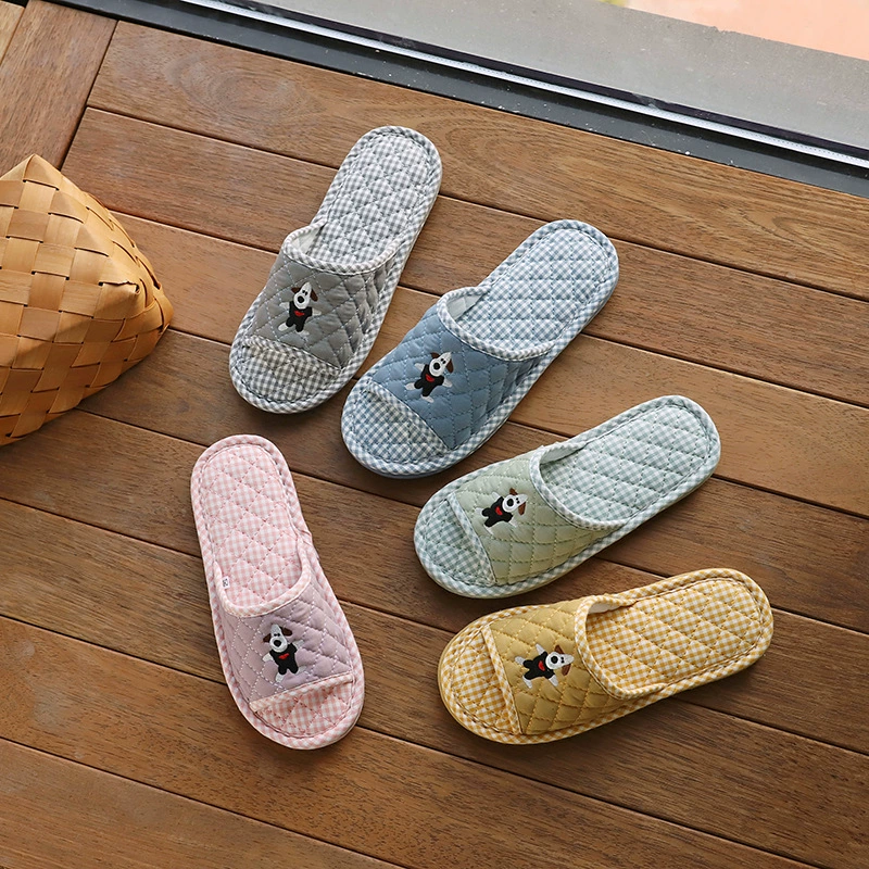 Мультяшная черно-белая собака из хлопчатобумажной ткани пара тапочки утолщены весной и осенью