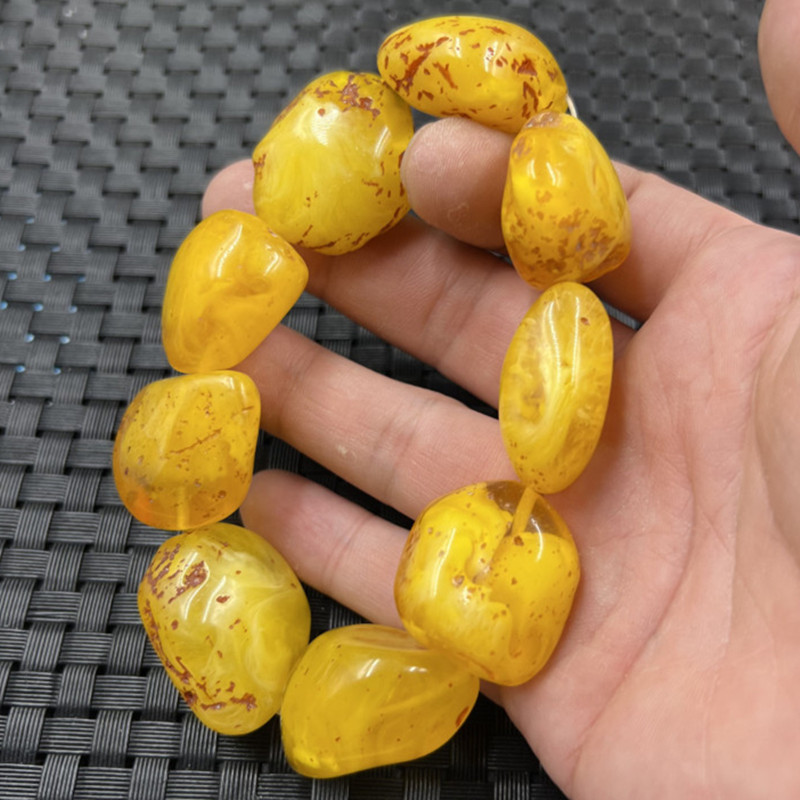 荧光浮盐水蜜蜡睡醒手链仿古老蜜蜡算盘珠鸡油黄蜜蜡男女款手串|ms