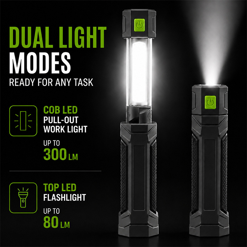 Cross-Border Cob Pull-Out Auto Repair Work Light Led Rechargeable Emergency Auto Repair Light Strong Light Magnetic Auto Repair Work Light