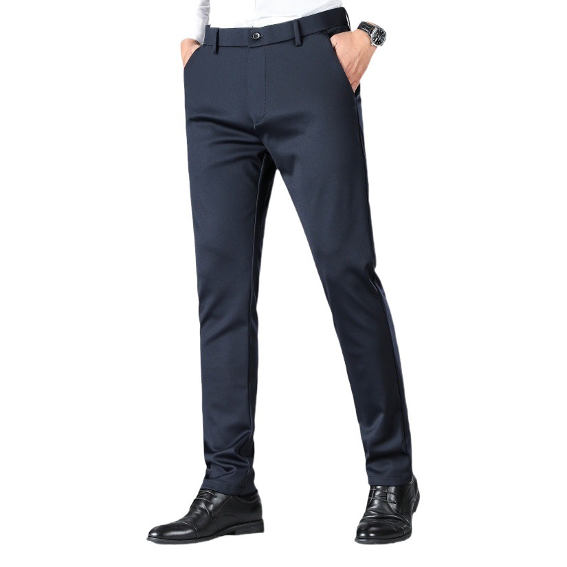 Pantalones de gama alta para hombres otoño nuevos Pantalones rectos para hombres casuales de negocios sin planchar pantalones de traje negros elásticos antiarrugas hombres