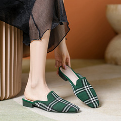 王妃包頭半拖鞋女外穿2023夏季新款低跟時尚飛織方頭網紅高跟拖鞋