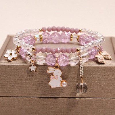 Corea del Sur fresco lindo conejo chica pulsera en línea celebridad niña flor caliente cristal pulsera chica novias pulsera