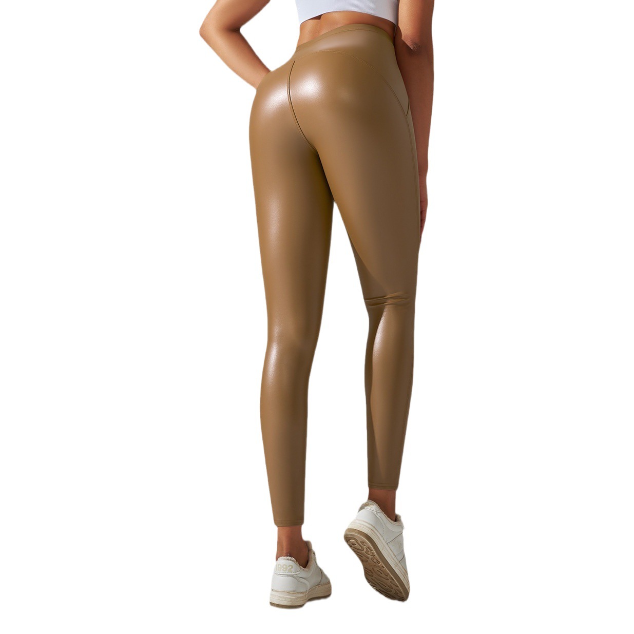 Liquidación: Pantalones de cuero sintético de cintura alta con control de abdomen y efecto levanta glúteos, estilo europeo y americano, de Amazon, con forro polar interior, leggings de yoga, pantalones cortos.