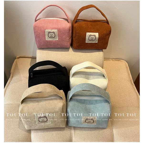 Japanese Style Cute Bear Women's Cosmetic Bag Large Capacity Lightweight Simple Hand Bag for Business Korean Style Student Handbag