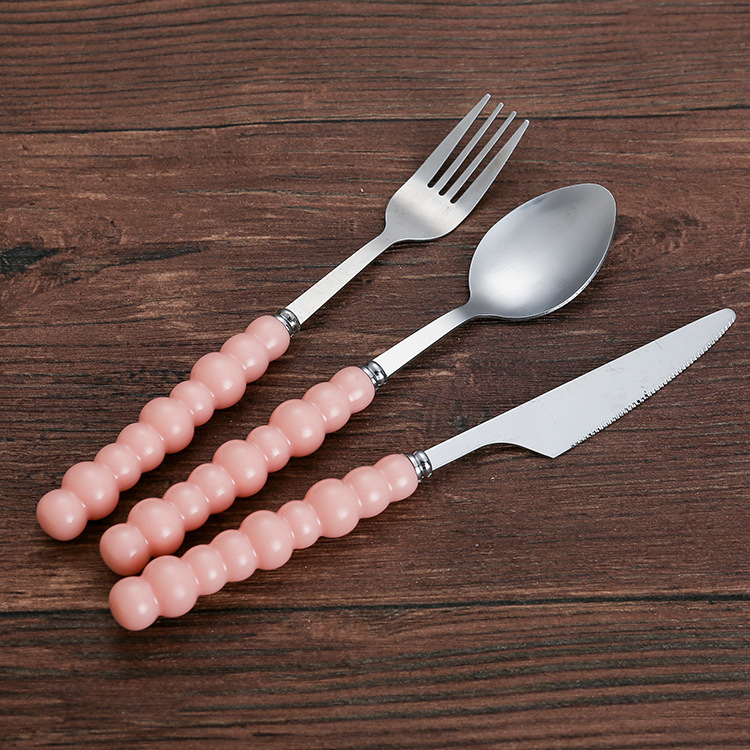 Light Luxury Imitation Ceramic Pearl Handle Knife and Fork Spoon Creative Stainless Steel Tableware suit High Color Value Nordic Style Western Tableware