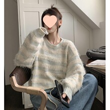 粉色水毛软糯套头毛衣女秋冬设计感宽松慵懒加厚甜美毛绒针织衫女