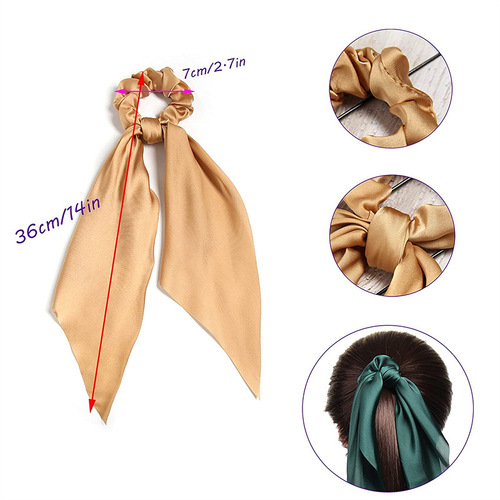Cross-border solid color satin fabric streamers large intestine hair ties European and American solid color silky square scarf ponytail hair ties batch