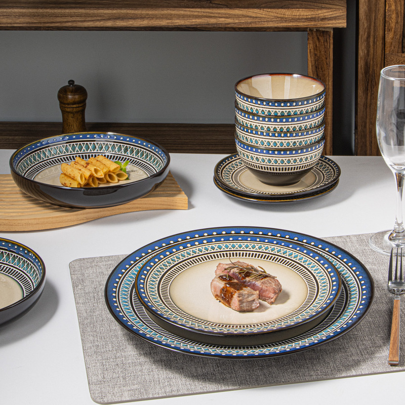 Bohemian Light Luxury Style Tableware Bowls and Plates for Home Use, Rice Bowls, Dish Plates, Fish Plates, Breakfast Plates, Deep Plates, Sauce Dishes, Plates