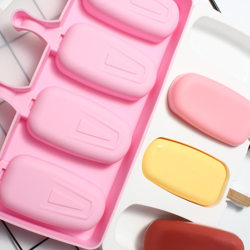 Cross-border hot selling 4-pack ice cream mold food grade easy to release household large oval ice cream popsicle mold batch