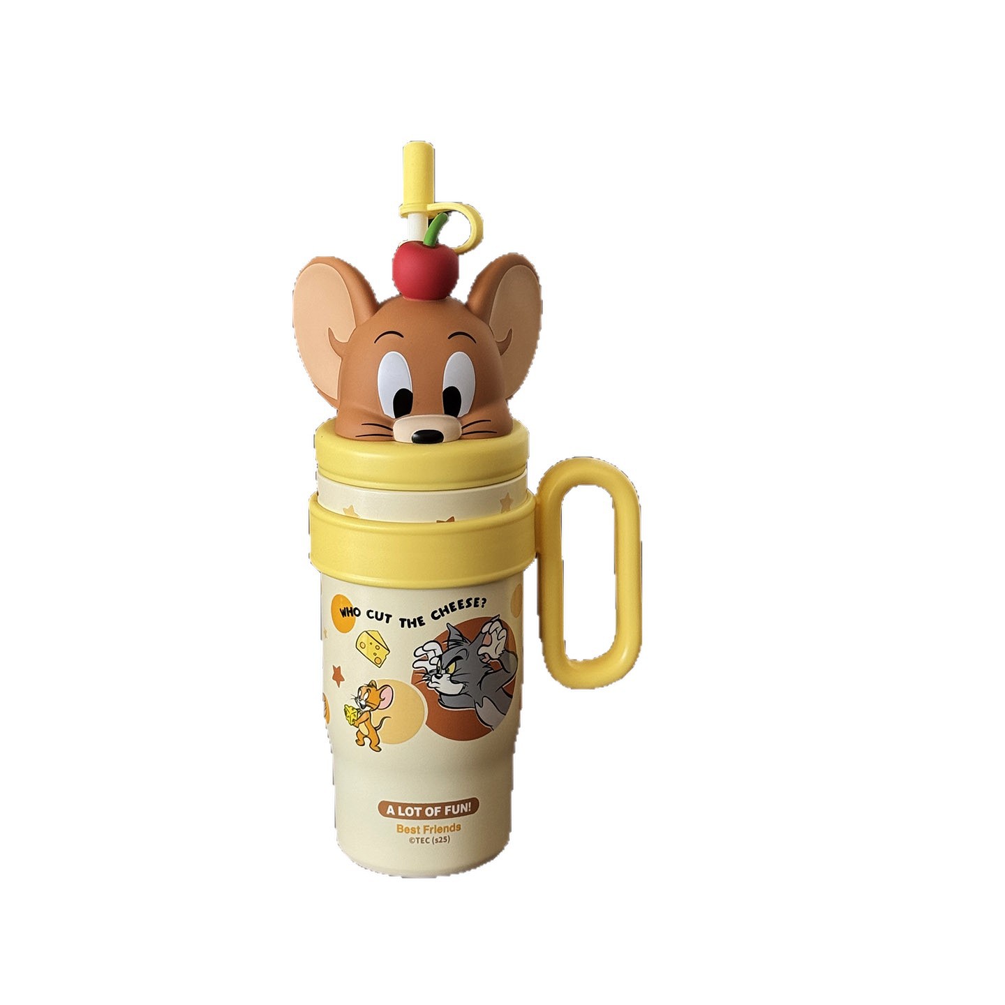 Gato y ratón copos calientes de alto valor facial 2025 nueva taza de paja taza de hielo de gran capacidad taza de agua de pareja
