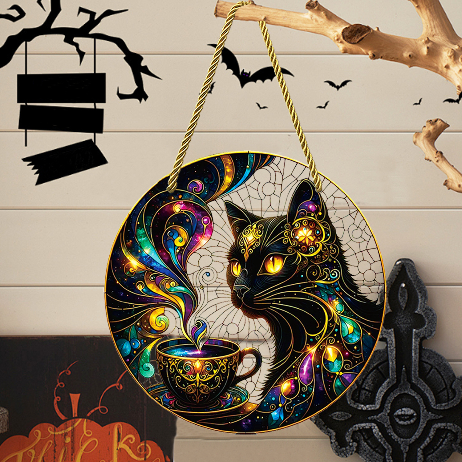 70g Weight pendant Home Textiles & Decor Type 1 Piece Quantity Indoor, Daily Occasion Acrylic Material Halloween Festival Moon, Cat Pattern Cute Style Handmade Craft Halloween Cute Moon Cat Acrylic Pendant 12