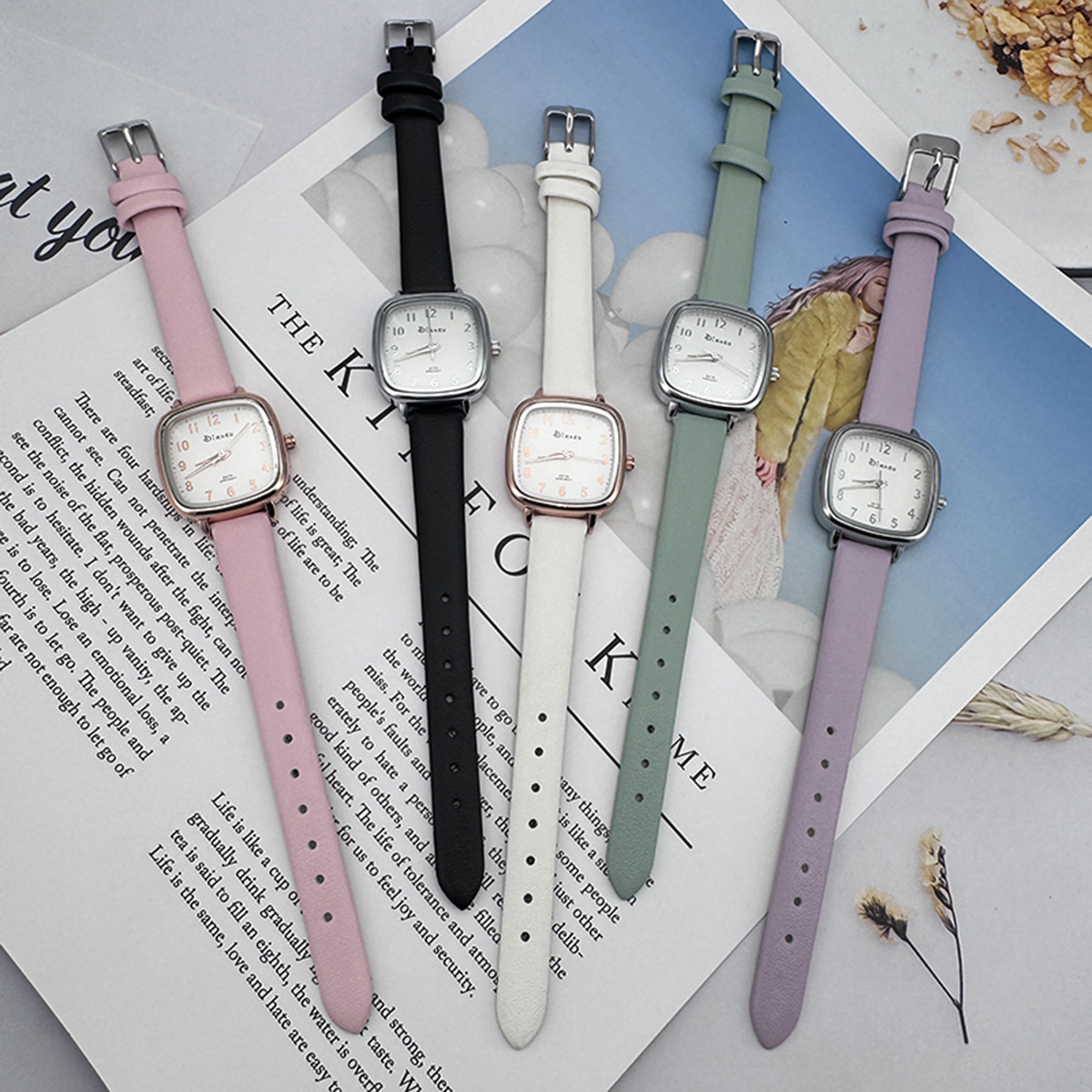 Korean Style College Wind Leather Strap Watch Women's Small Square Candy Exam High School Middle School Student Versatile High-Value Quartz Watch