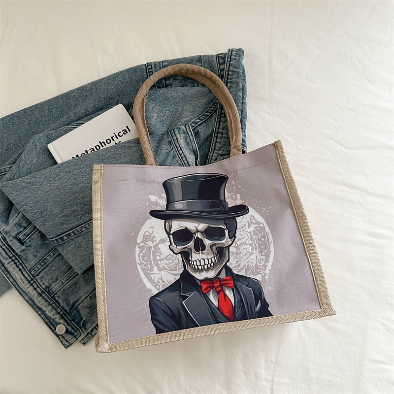 Nueva bolsa de lona de calaveras, bolsa de mano de gran capacidad para mujeres, bolsa de hombro para clases, moda 2024